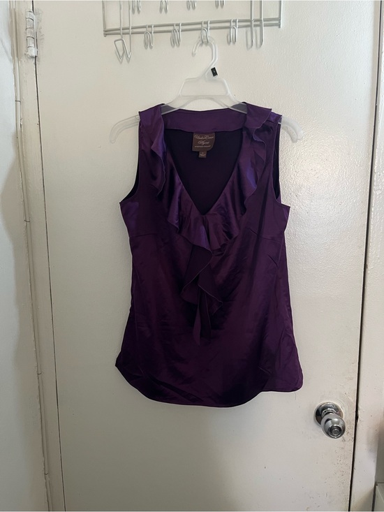 Kathleen Kirkwood Tops - Undercover agent by Kathleen kirkwood. Purple Ruffle V-Neck Satin Camisole